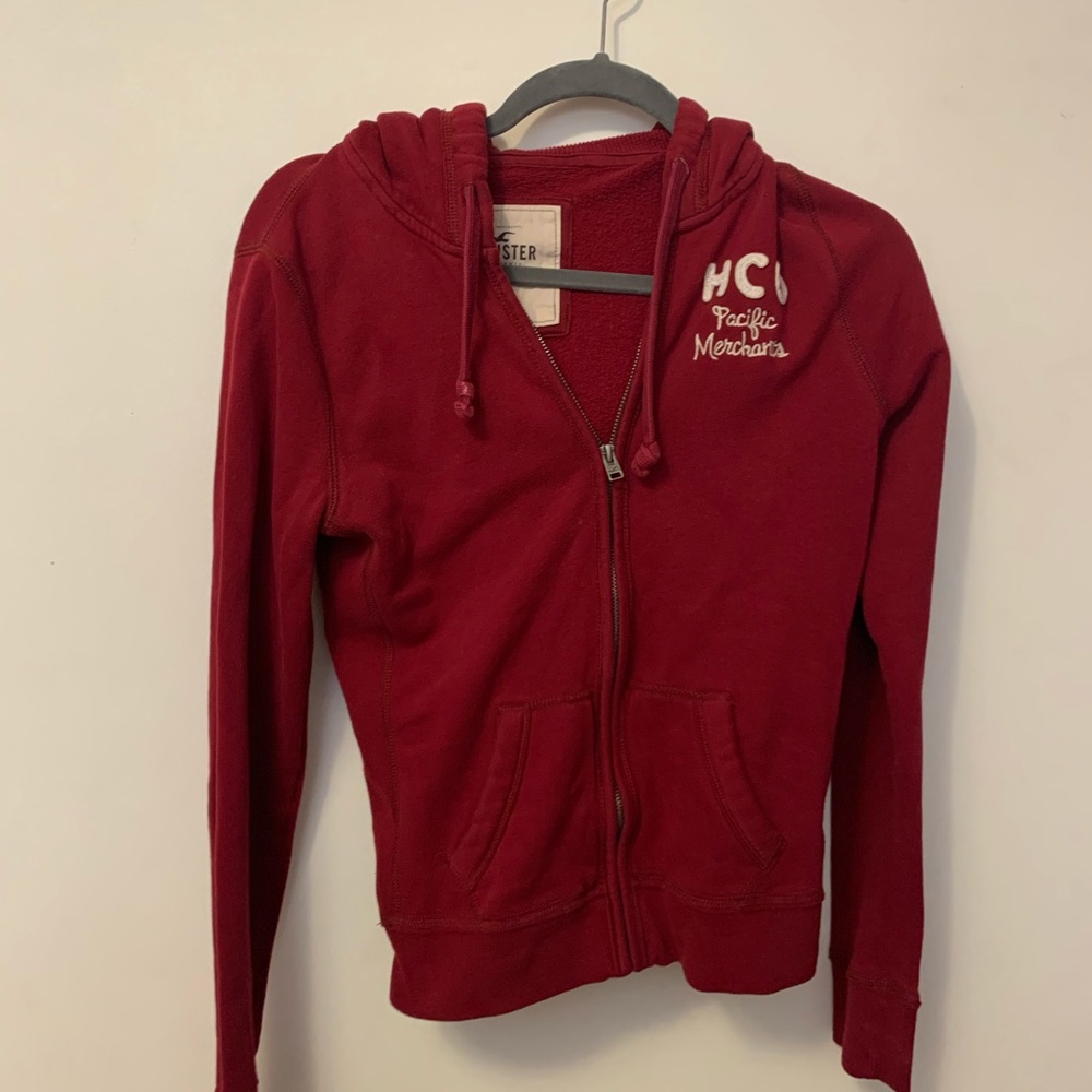 Dark Red Hollister Zip- Up Hoodie